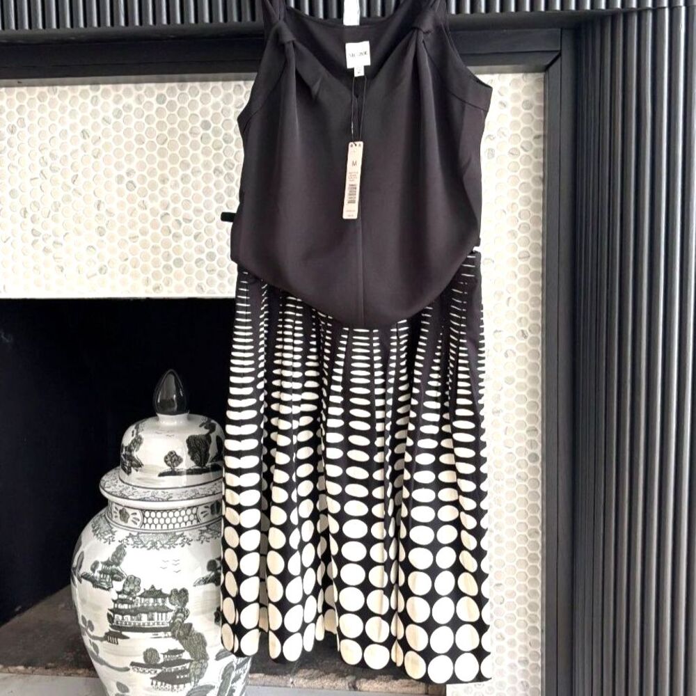 NWT Talbots Pleated Midi Skirt Optical Geometric Black White 4P $119 - Picture 2 of 6